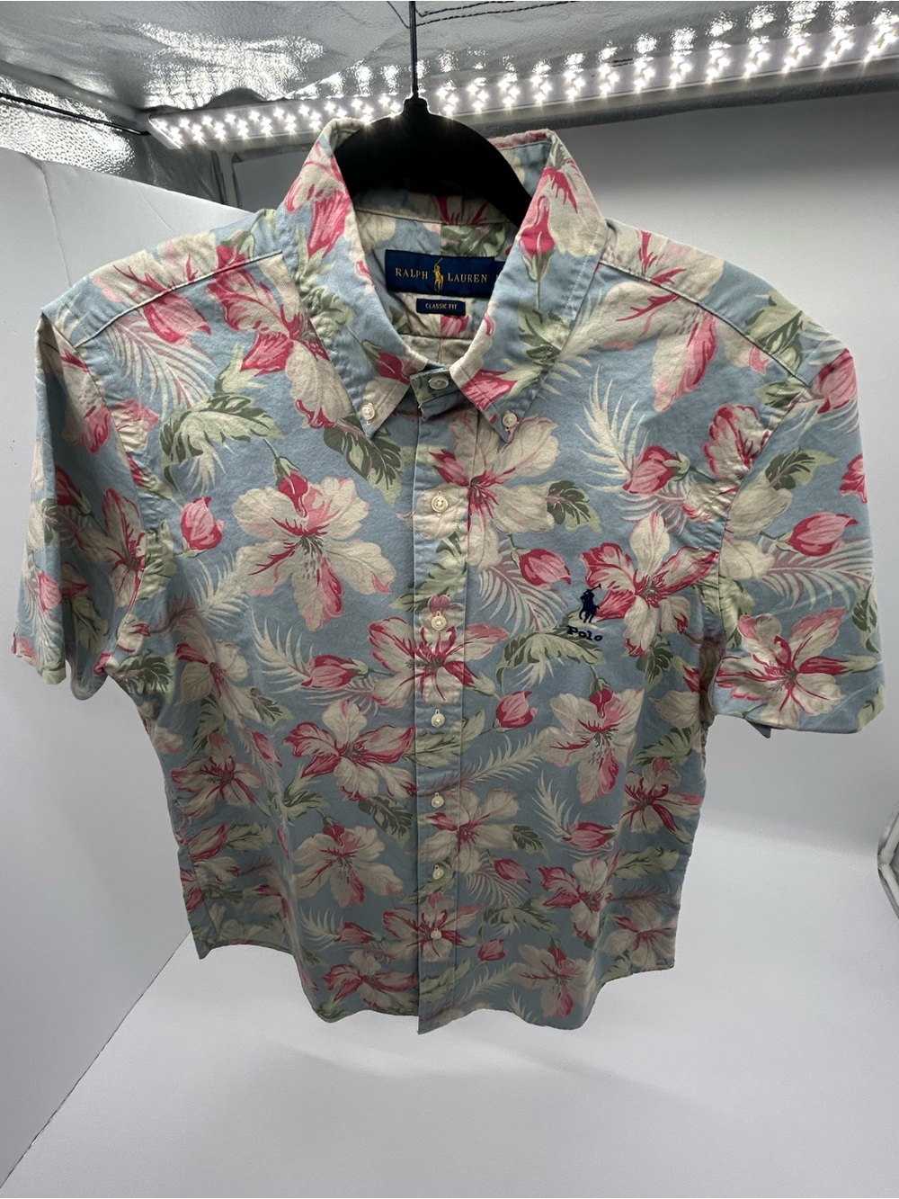 Ralph Lauren Hawaiian Shirt With Blue And Red Pink Floral Pattern Medium